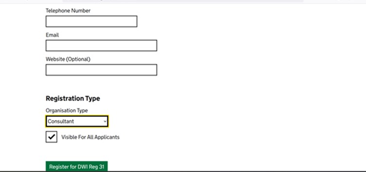 A screenshot of consultant registration page.